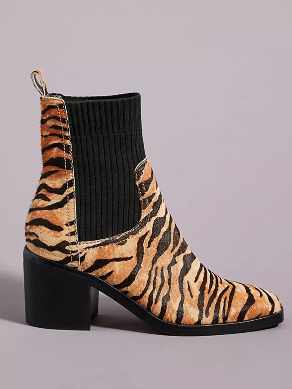 Silent D Women’s Nirvani Tiger Print Calf Hair Knit Chelsea Booties 37 6.5 7